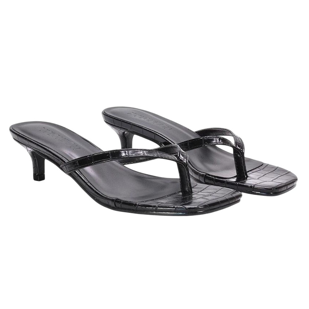 Black - Pack Shot - XY London Womens-Ladies Jane Toe Post Low Kitten Heel Mule Sandals