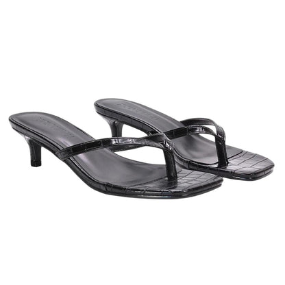 Black - Pack Shot - XY London Womens-Ladies Jane Toe Post Low Kitten Heel Mule Sandals