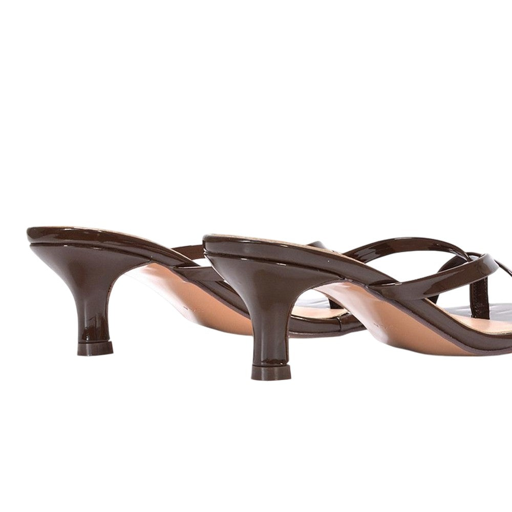 Brown - Back - XY London Womens-Ladies Tiana Square Toe Mid Kitten Heel Mule Sandals