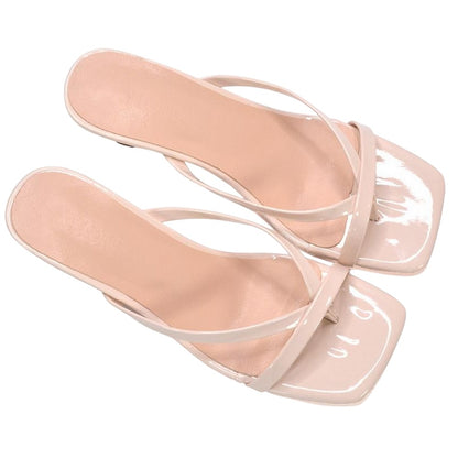 Nude - Close up - XY London Womens-Ladies Tiana Square Toe Mid Kitten Heel Mule Sandals