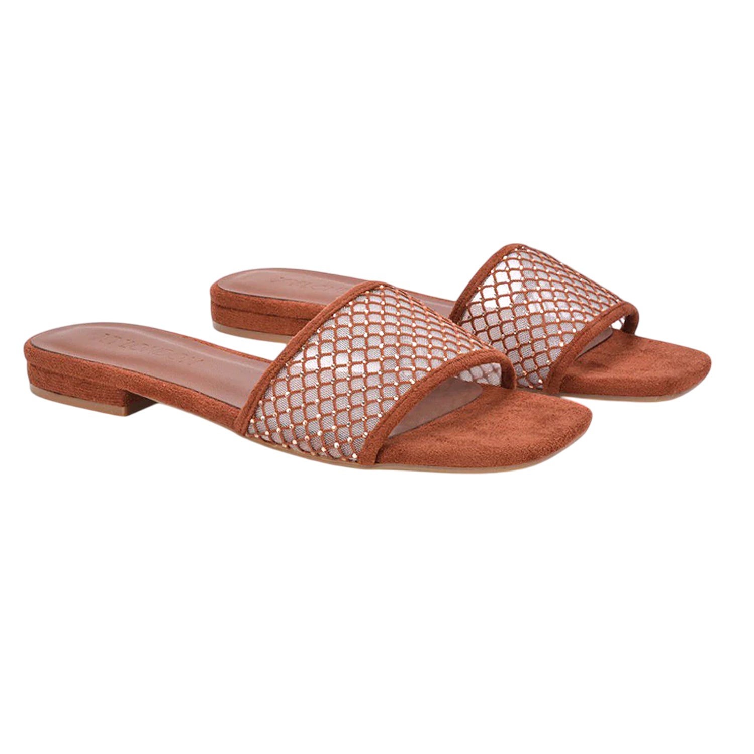 Brown - Lifestyle - XY London Womens-Ladies Gabrielle Diamante Open Toe Flat Sliders