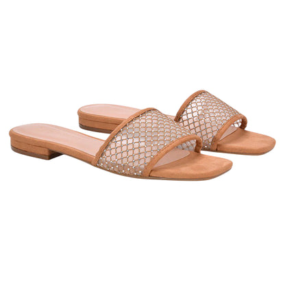 Beige - Lifestyle - XY London Womens-Ladies Gabrielle Diamante Open Toe Flat Sliders