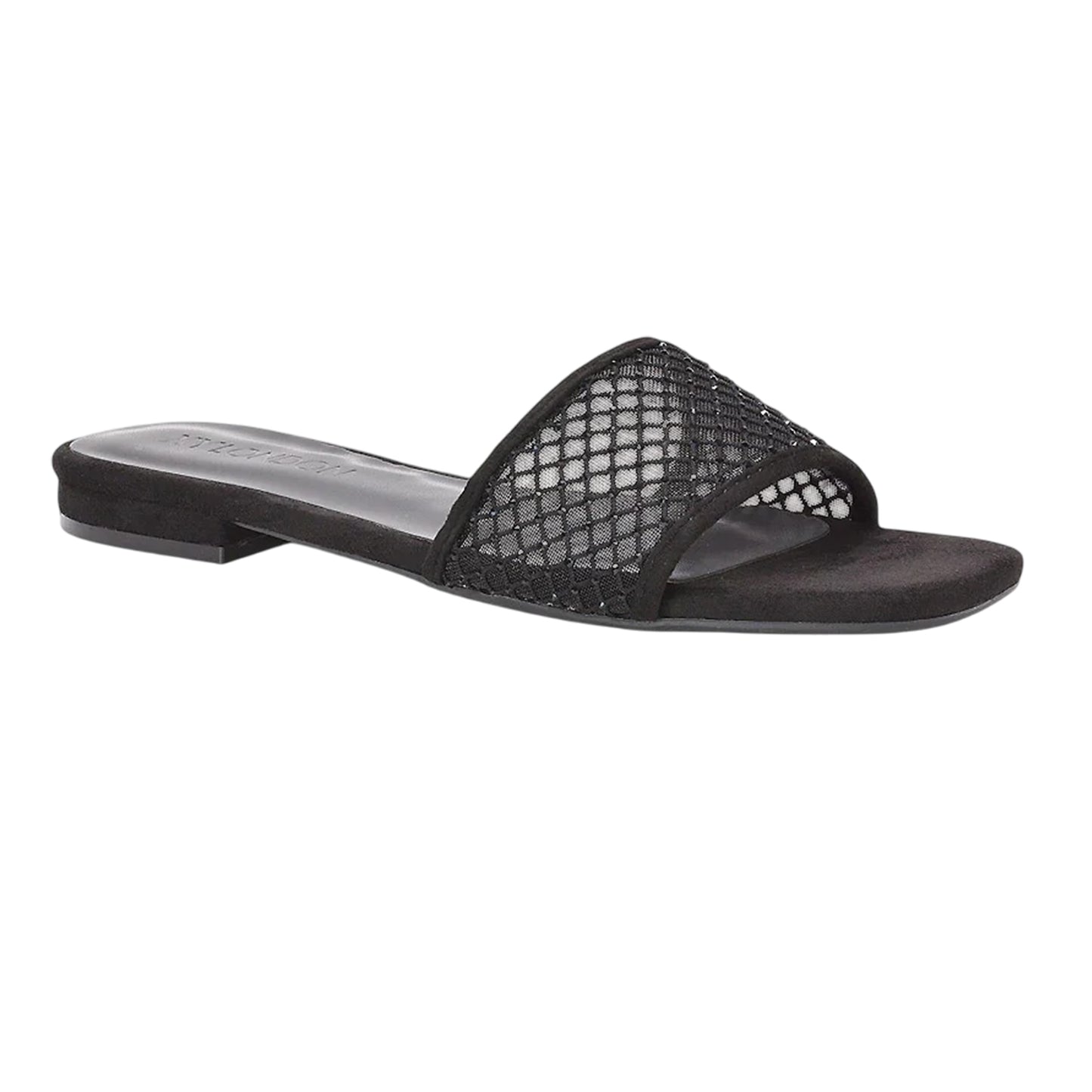Black - Front - XY London Womens-Ladies Gabrielle Diamante Open Toe Flat Sliders