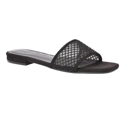 Black - Front - XY London Womens-Ladies Gabrielle Diamante Open Toe Flat Sliders