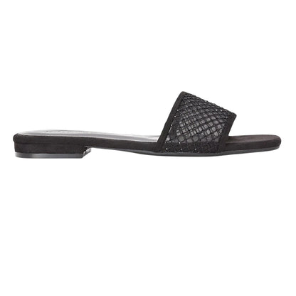 Black - Back - XY London Womens-Ladies Gabrielle Diamante Open Toe Flat Sliders