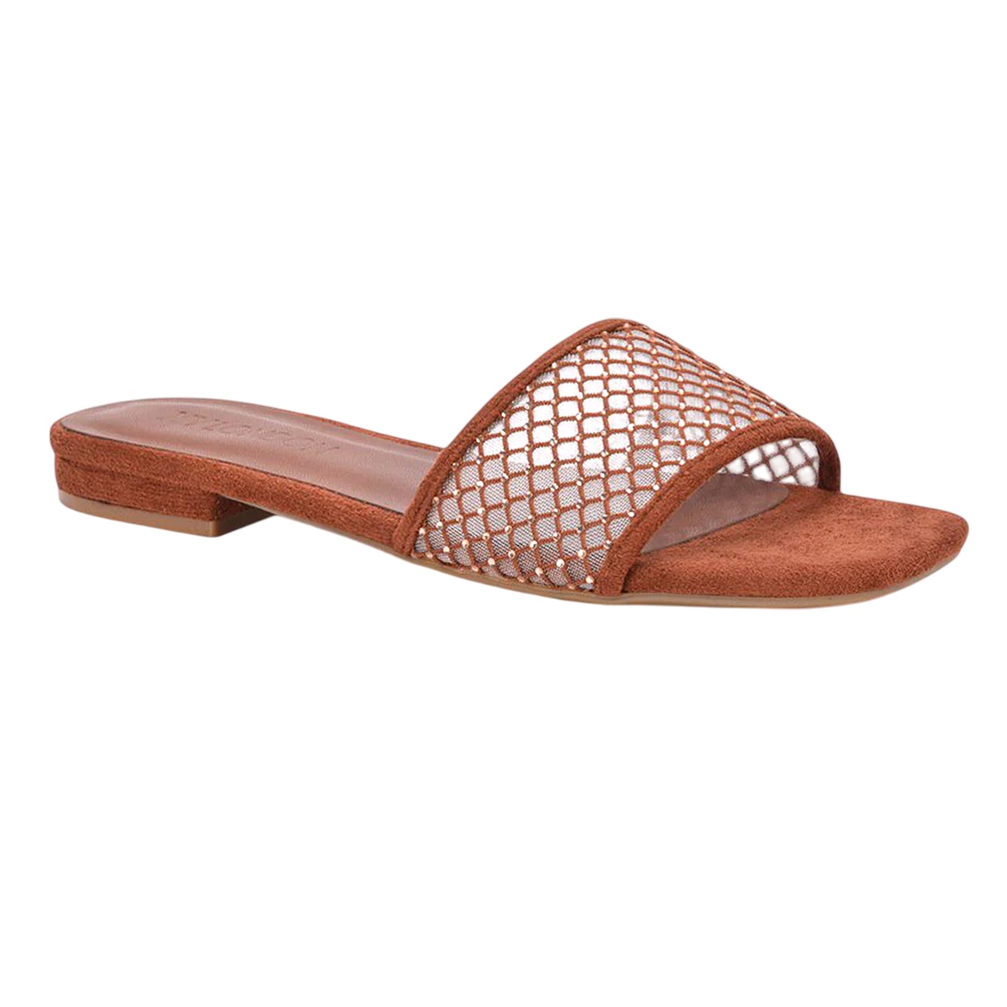 Brown - Front - XY London Womens-Ladies Gabrielle Diamante Open Toe Flat Sliders