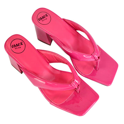Hot Pink - Lifestyle - XY London Womens-Ladies Lylia Toe Post Block Heel Sandals