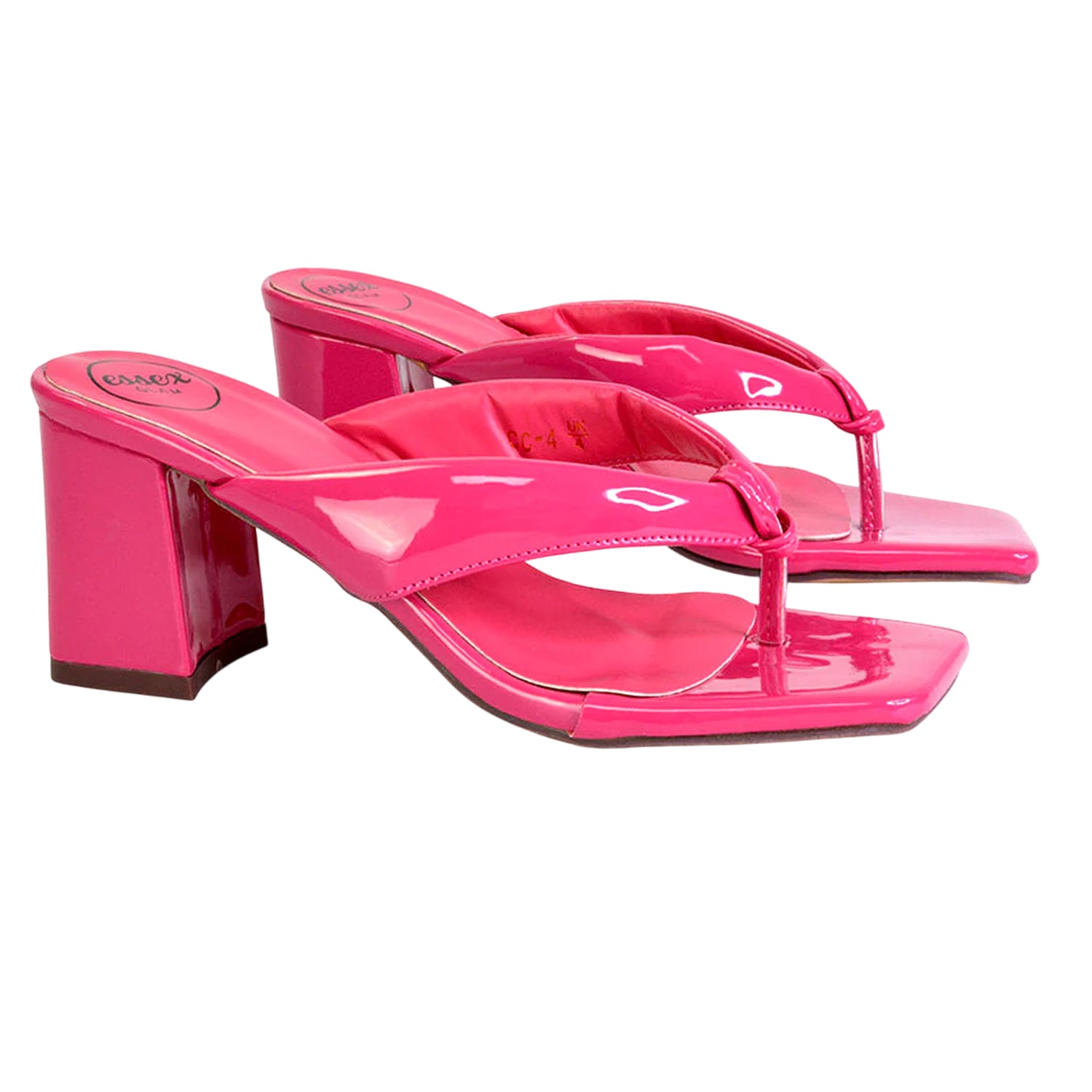 Hot Pink - Pack Shot - XY London Womens-Ladies Lylia Toe Post Block Heel Sandals