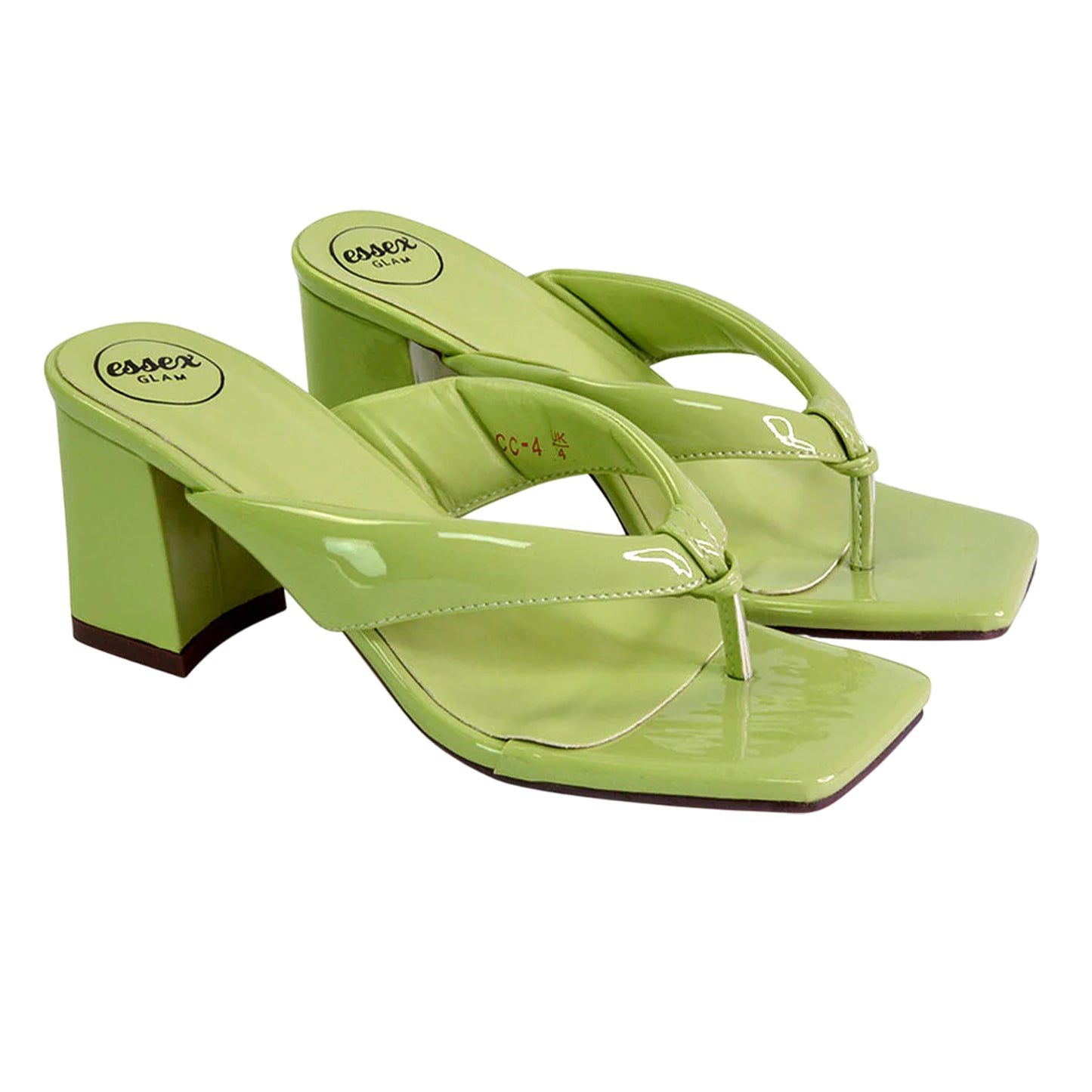 Green - Front - XY London Womens-Ladies Lylia Toe Post Block Heel Sandals
