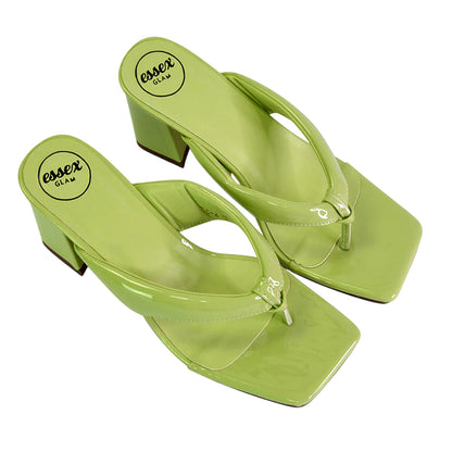 Green - Lifestyle - XY London Womens-Ladies Lylia Toe Post Block Heel Sandals
