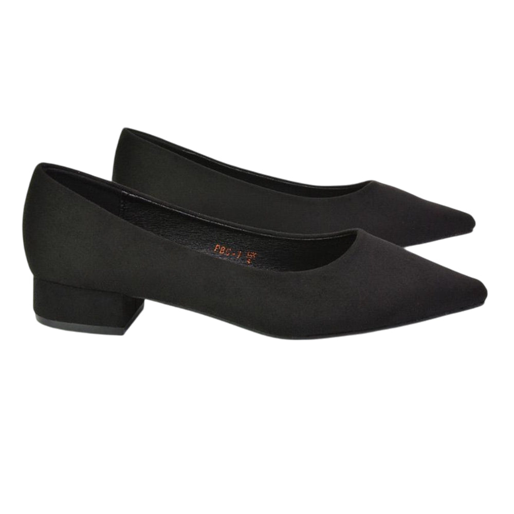 Jet Black - Side - XY London Womens-Ladies Karen Pointed Low Heel Court Shoes