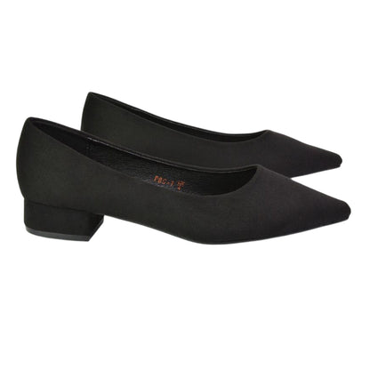 Jet Black - Side - XY London Womens-Ladies Karen Pointed Low Heel Court Shoes