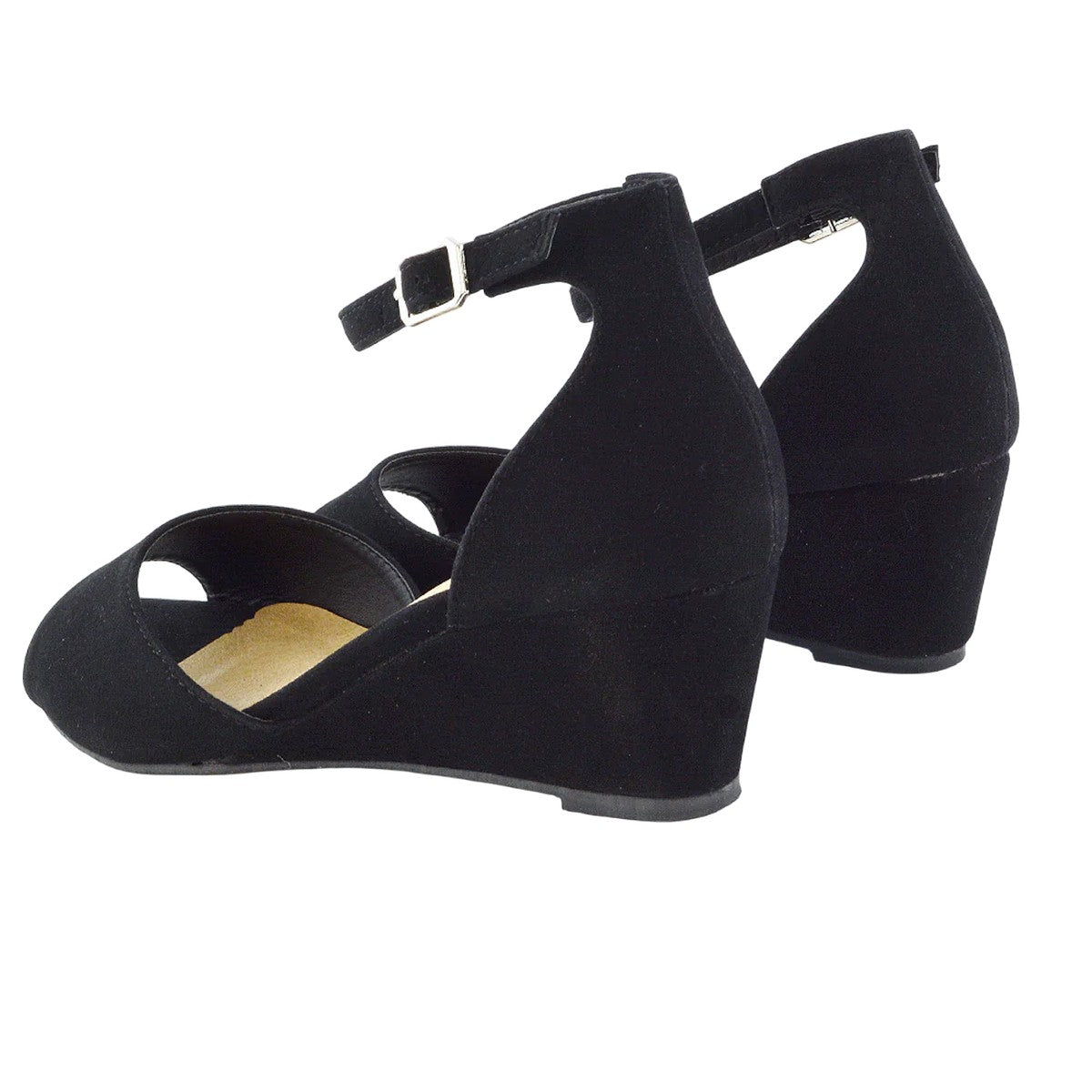 Jet Black - Back - XY London Womens-Ladies Lottie Peep Toe Wedge Sandals