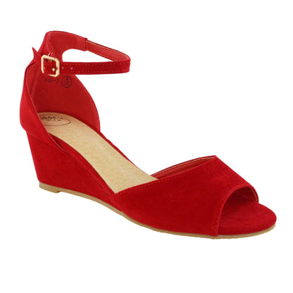 Red - Front - XY London Womens-Ladies Lottie Peep Toe Wedge Sandals