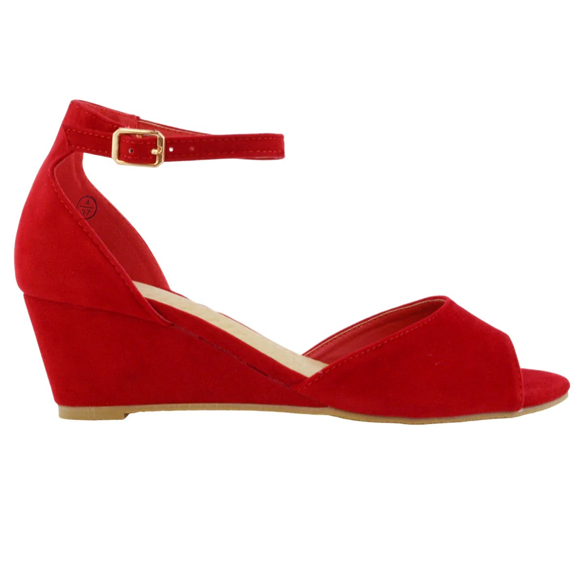 Red - Back - XY London Womens-Ladies Lottie Peep Toe Wedge Sandals