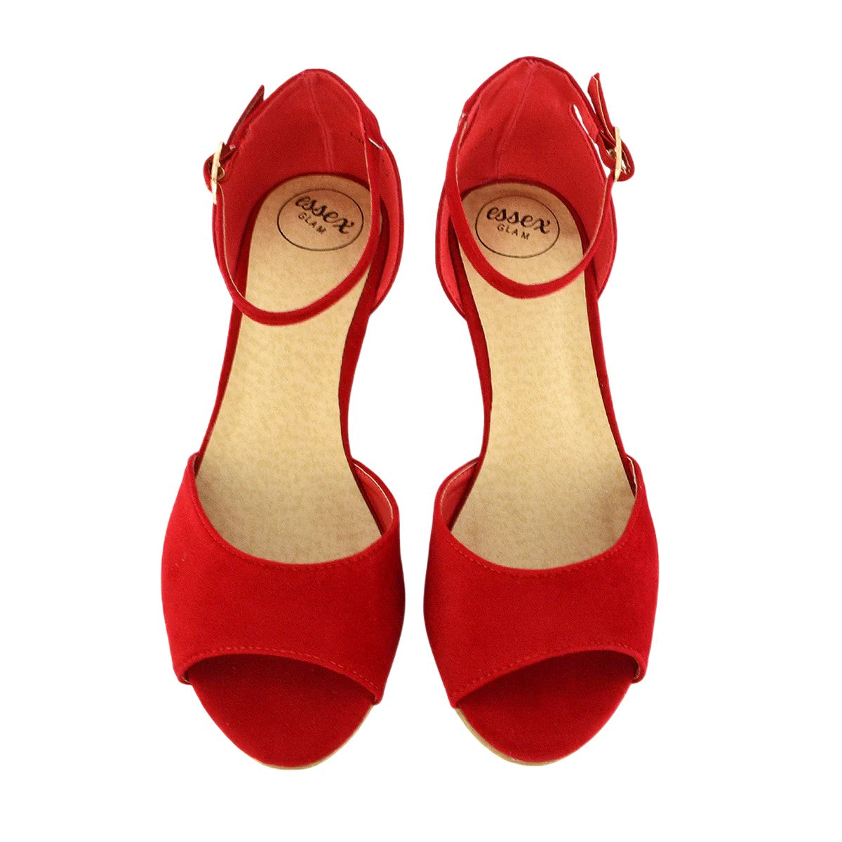 Red - Side - XY London Womens-Ladies Lottie Peep Toe Wedge Sandals