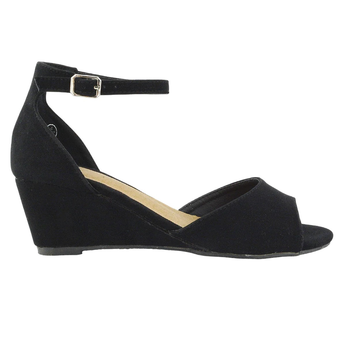 Jet Black - Side - XY London Womens-Ladies Lottie Peep Toe Wedge Sandals