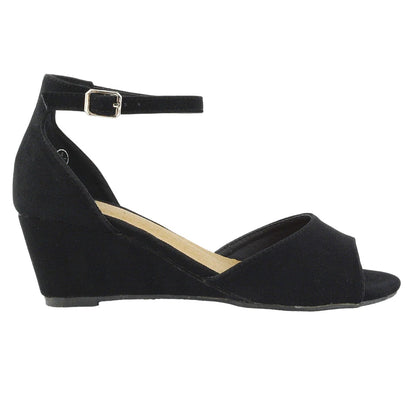 Jet Black - Side - XY London Womens-Ladies Lottie Peep Toe Wedge Sandals