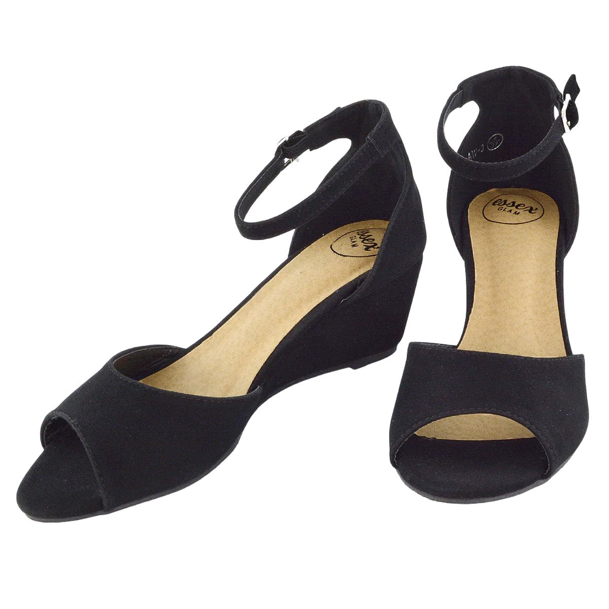 Jet Black - Lifestyle - XY London Womens-Ladies Lottie Peep Toe Wedge Sandals