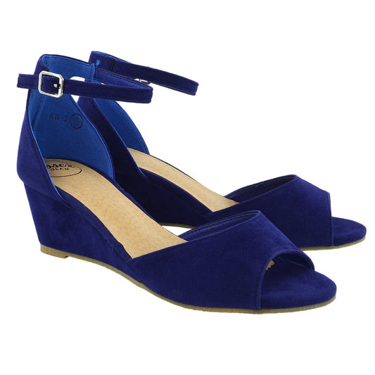 Navy - Front - XY London Womens-Ladies Lottie Peep Toe Wedge Sandals