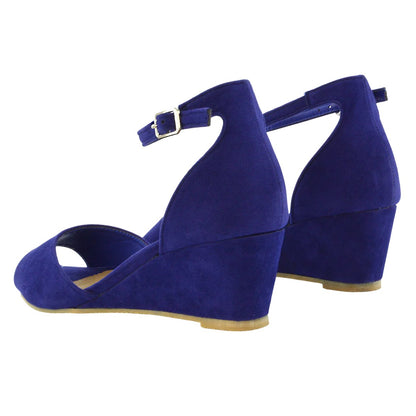 Navy - Back - XY London Womens-Ladies Lottie Peep Toe Wedge Sandals