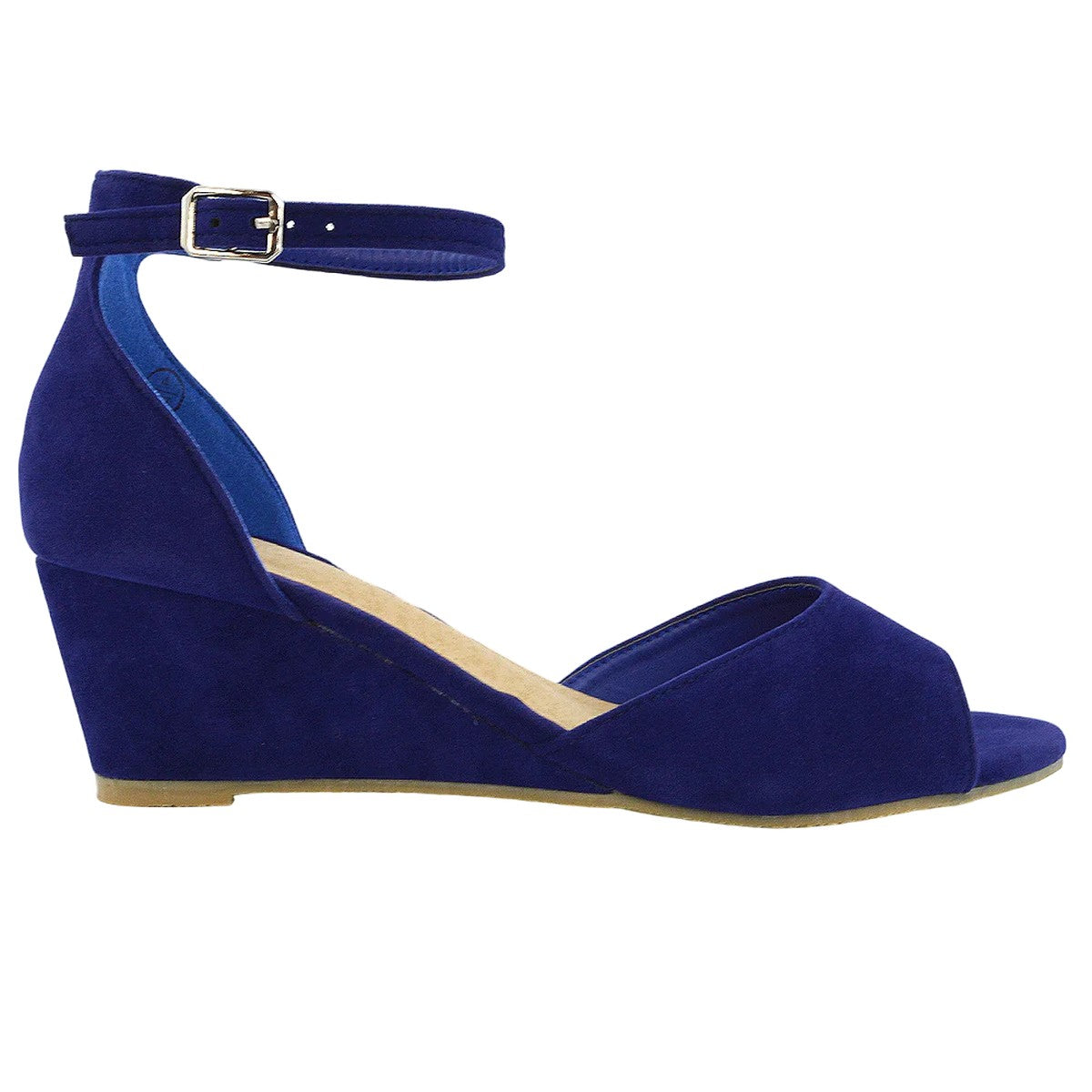 Navy - Side - XY London Womens-Ladies Lottie Peep Toe Wedge Sandals