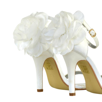 Ivory - Back - XY London Womens-Ladies Zola Floral Satin Strappy Stiletto Heel High Heels