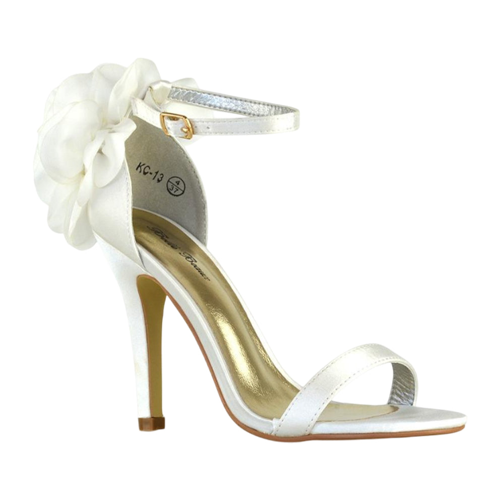 Ivory - Lifestyle - XY London Womens-Ladies Zola Floral Satin Strappy Stiletto Heel High Heels