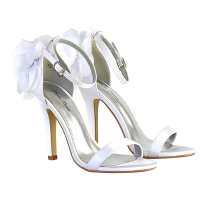 White - Front - XY London Womens-Ladies Zola Floral Satin Strappy Stiletto Heel High Heels