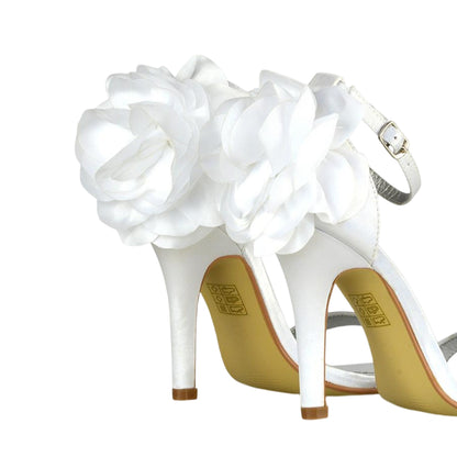 White - Back - XY London Womens-Ladies Zola Floral Satin Strappy Stiletto Heel High Heels