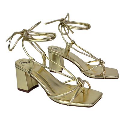 Metallic Gold - Lifestyle - XY London Womens-Ladies Mackenzie Square Toe Medium Block Heel Sandals