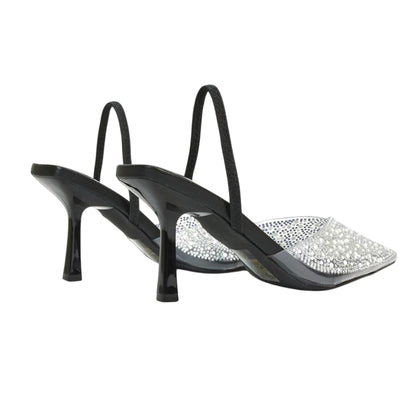 Black - Back - XY London Womens-Ladies Kadie Jewel Sling Back Court Pumps