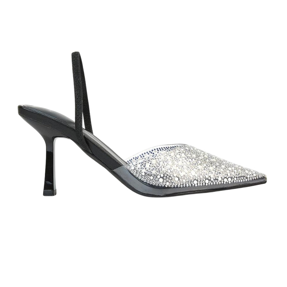 Black - Side - XY London Womens-Ladies Kadie Jewel Sling Back Court Pumps
