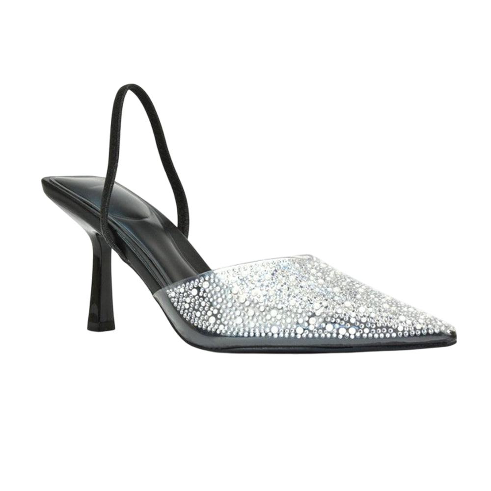 Black - Pack Shot - XY London Womens-Ladies Kadie Jewel Sling Back Court Pumps