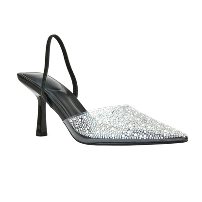Black - Pack Shot - XY London Womens-Ladies Kadie Jewel Sling Back Court Pumps
