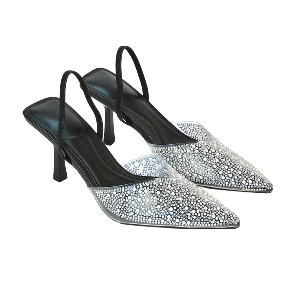 Black - Front - XY London Womens-Ladies Kadie Jewel Sling Back Court Pumps