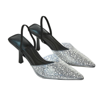 Black - Front - XY London Womens-Ladies Kadie Jewel Sling Back Court Pumps