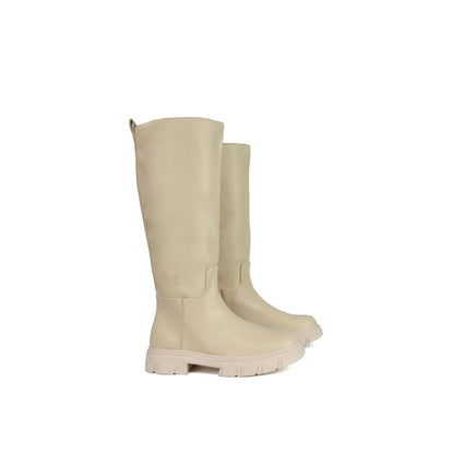 Nude - Back - XY London Womens-Ladies Lainey Mid Calf Biker Boots