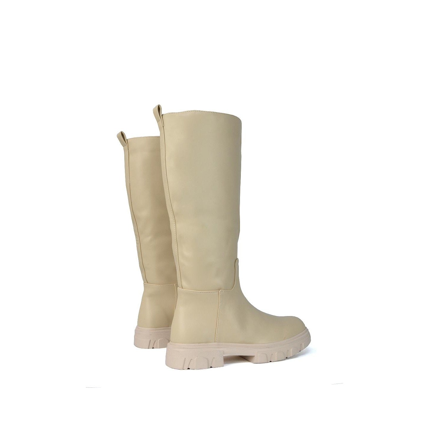 Nude - Side - XY London Womens-Ladies Lainey Mid Calf Biker Boots