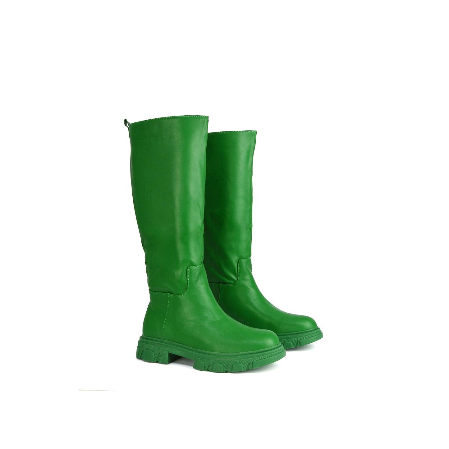 Green - Back - XY London Womens-Ladies Lainey Mid Calf Biker Boots