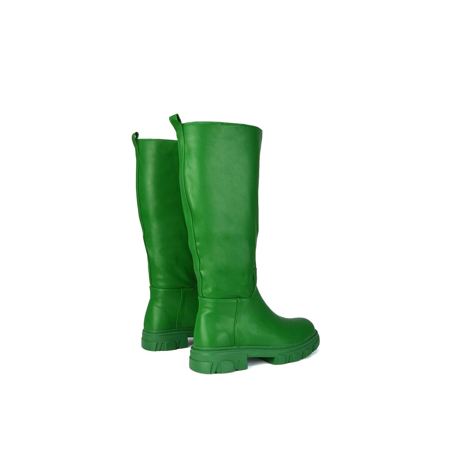 Green - Side - XY London Womens-Ladies Lainey Mid Calf Biker Boots