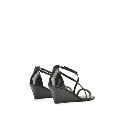 Black - Back - XY London Womens-Ladies Sky Diamante Square Toe Wedge Sandals