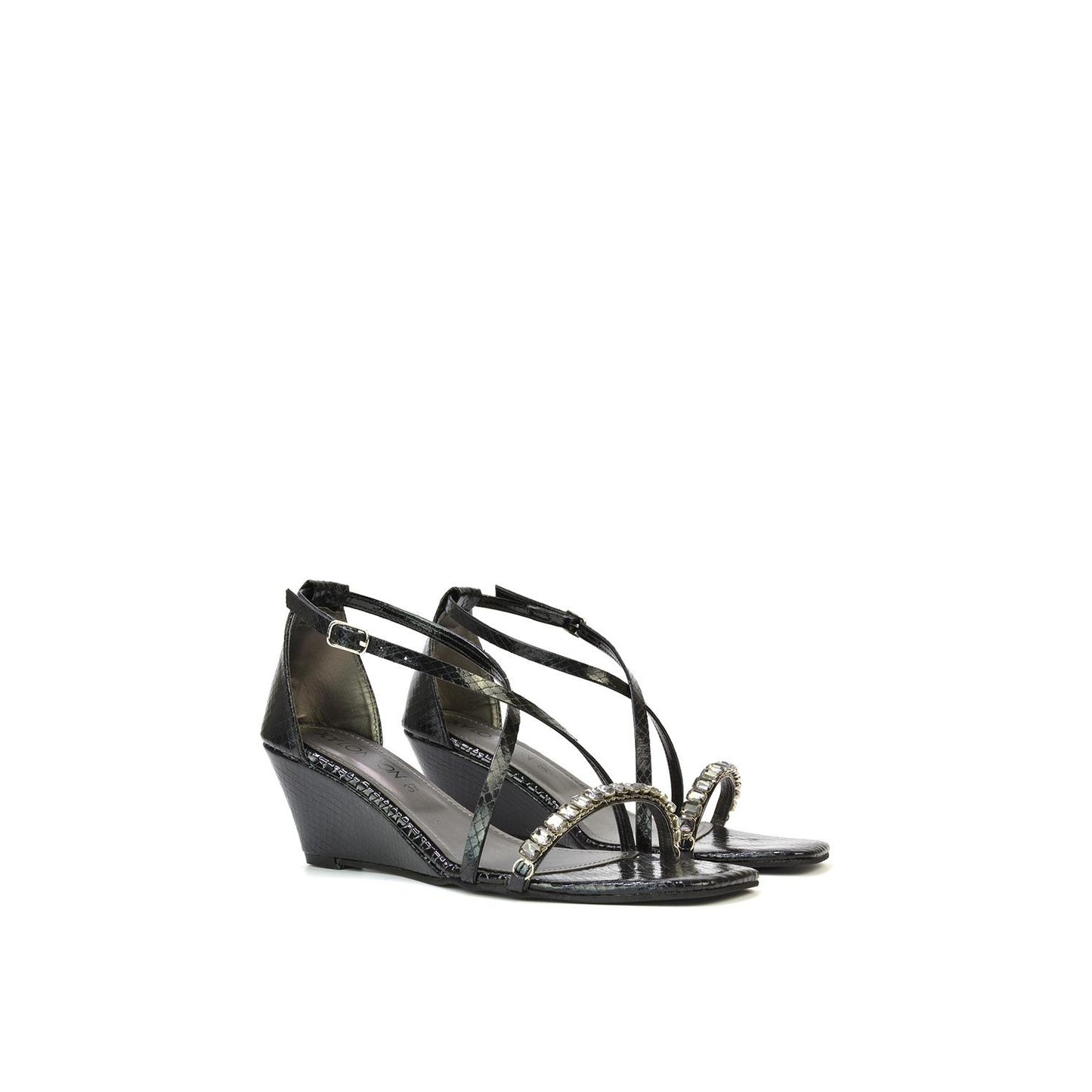 Black - Lifestyle - XY London Womens-Ladies Sky Diamante Square Toe Wedge Sandals