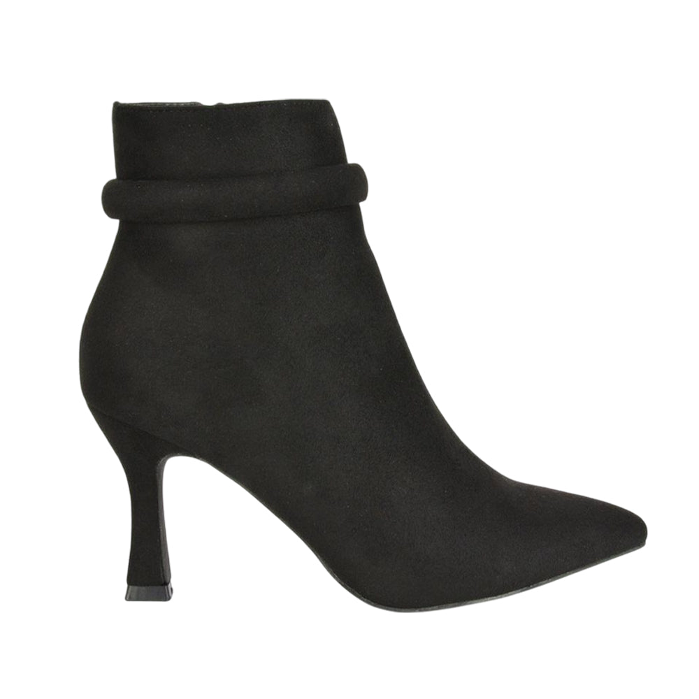 Jet Black - Side - XY London Womens-Ladies Jaelyn Pointed Stiletto Heel Ankle Boots