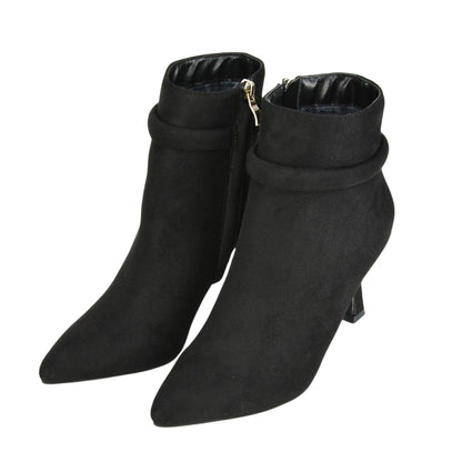 Jet Black - Front - XY London Womens-Ladies Jaelyn Pointed Stiletto Heel Ankle Boots