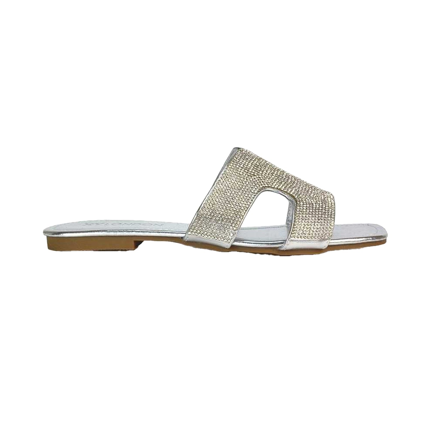 Silver - Back - XY London Womens-Ladies Jamie Metallic Sparkly Diamante Flat Sandals