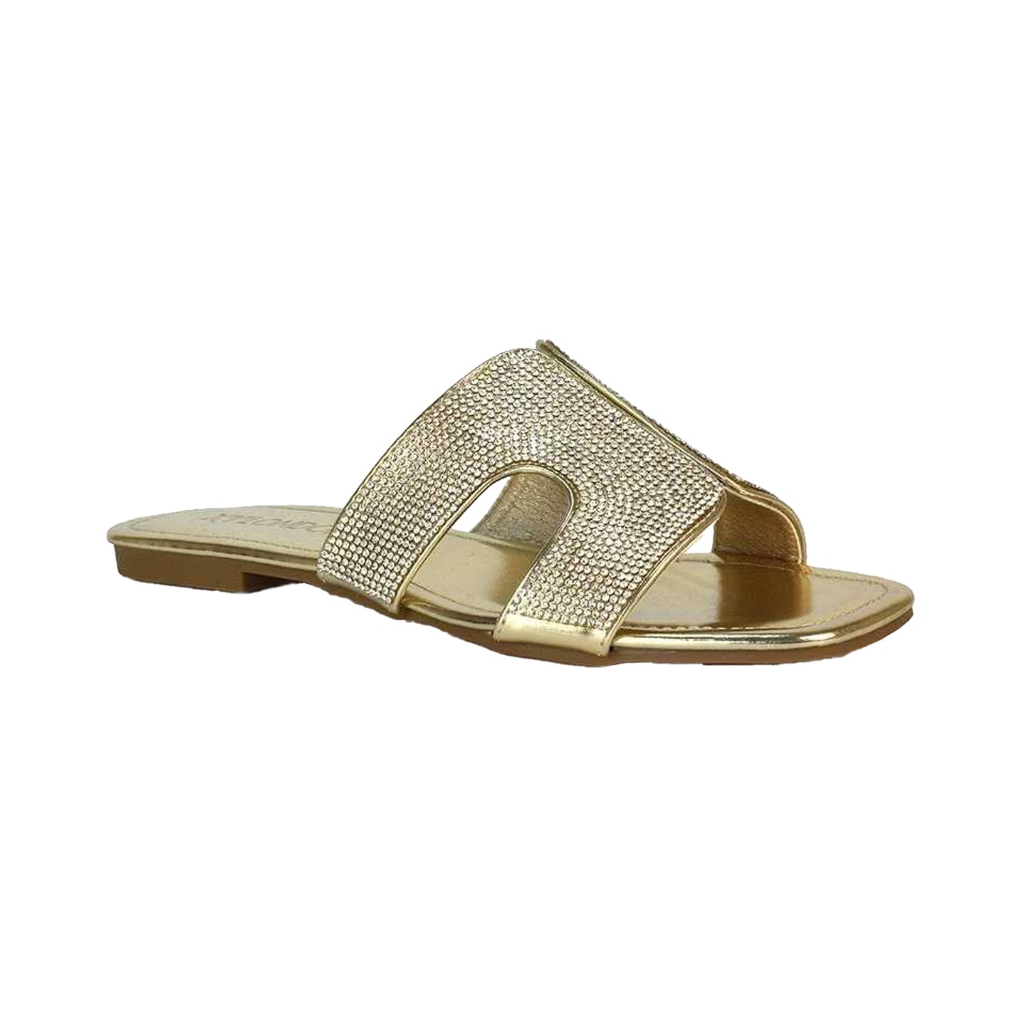 Gold - Front - XY London Womens-Ladies Jamie Metallic Sparkly Diamante Flat Sandals