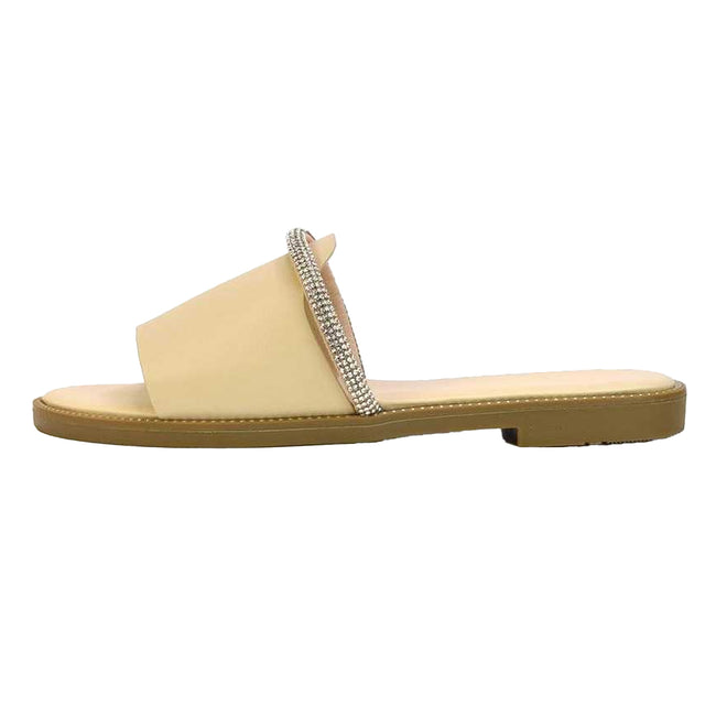 Nude - Back - London Womens-Ladies Khai Rhinestone Diamante Flat Sliders
