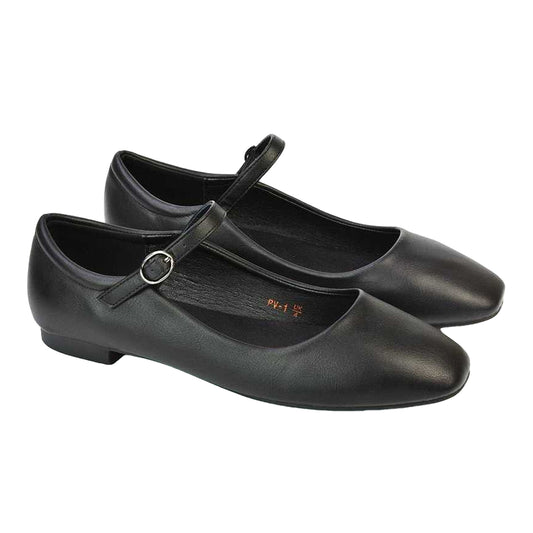 Black - Front - XY London Womens-Ladies Allegra Square Toe Mary Janes