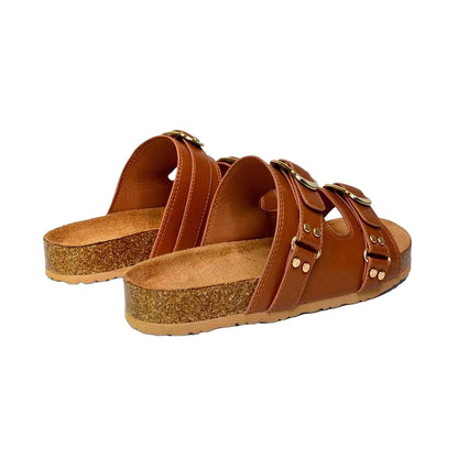 Tan - Side - London Womens-Ladies Evan Slip-on Flat Sandals